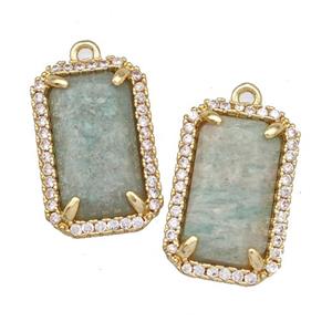 Green Amazonite Rectangle Pendant Copper Pave Zircon Gold Plated, approx 12-18mm [GM22572]
