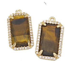 Tiger Eye Stone Rectangle Pendant Copper Pave Zircon Gold Plated, approx 12-18mm [GM22573]