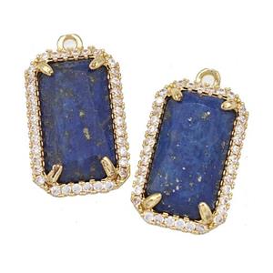Natural Lapis Lazuli Rectangle Pendant Copper Pave Zircon Gold Plated, approx 12-18mm [GM22574]