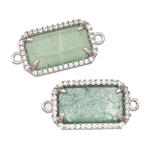 Green Strawberry Quartz Rectangle Connector Copper Pave Zircon Platinum Plated, approx 12-18mm [GM22577]