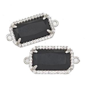 Black Obsidian Rectangle Connector Copper Pave Zircon Platinum Plated, approx 12-18mm [GM22580]