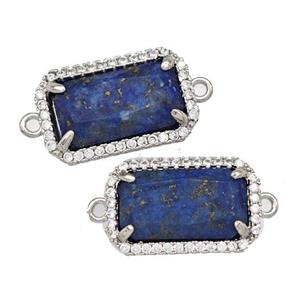 Natural Lapis Lazuli Rectangle Connector Copper Pave Zircon Platinum Plated, approx 12-18mm [GM22583]