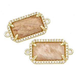 Natural Peach Sunstone Rectangle Connector Copper Pave Zircon Gold Plated, approx 12-18mm [GM22587]
