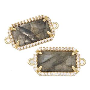 Natural Labradorite Rectangle Connector Copper Pave Zircon Gold Plated, approx 12-18mm [GM22589]