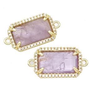Natural Purple Amethyst Rectangle Connector Copper Pave Zircon Gold Plated, approx 12-18mm [GM22591]