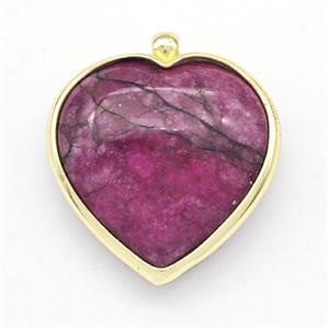 Peace Jasper Heart Pendant Fuchsia Dye Gold Plated, approx 25mm [GM22595]