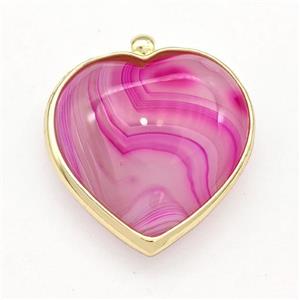 Hotpink Banded Agate Heart Pendant Stripe Dye Gold Plated, approx 25mm [GM22596]