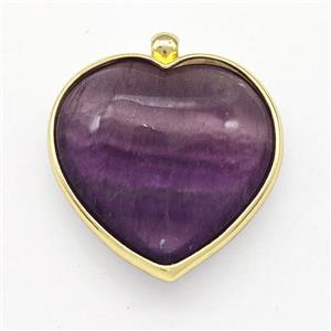 Natural Purple Fluorite Heart Pendant Gold Plated, approx 25mm [GM22598]