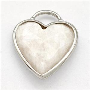 Natural White Moonstone Heart Pendant Faceted Platinum Plated, approx 20mm [GM22601]