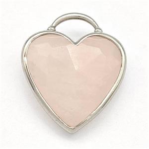 Natural Pink Rose Quartz Heart Pendant Faceted Platinum Plated, approx 20mm [GM22602]