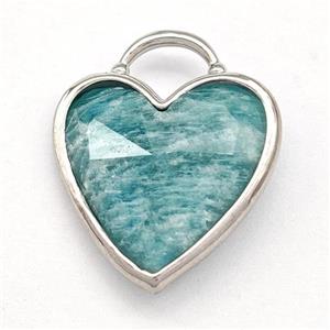 Natural Green Amazonite Heart Pendant Faceted Platinum Plated, approx 20mm [GM22605]