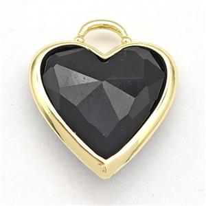 Black Onyx Agate Heart Pendant Faceted Gold Plated, approx 20mm [GM22607]