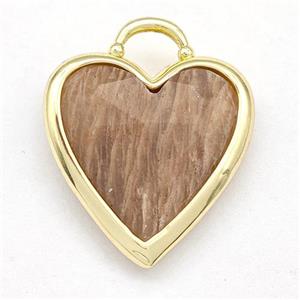 Natural Peach Sunstone Heart Pendant Faceted Gold Plated, approx 20mm [GM22608]