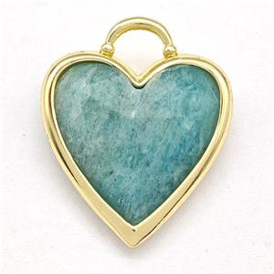 Natural Green Amazonite Heart Pendant Faceted Gold Plated, approx 20mm [GM22609]