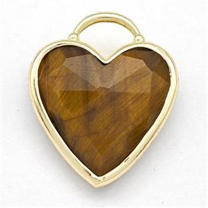 Natural Tiger Eye Stone Heart Pendant Faceted Gold Plated, approx 20mm [GM22610]