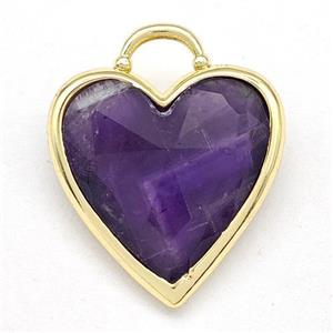 Natural Purple Amethyst Heart Pendant Faceted Gold Plated, approx 20mm [GM22611]
