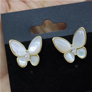 Natural White MOP Shell Butterfly Stud Earrings Gold Plated, approx 15-17mm [GM22618]
