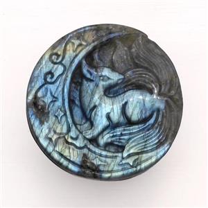 Nine Tailed Fox Charms Labradorite Moon Pendant, approx 48mm [GM22664]