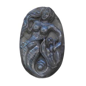 Mermaid Charms Labradorite Carved Pendant, approx 35-55mm [GM22679]