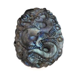 Chinese Loong Charms Labradorite Carved Pendant, approx 40-52mm [GM22681]