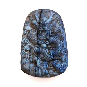 Chinese Loong Charms Labradorite Carved Pendant, approx 35-55mm [GM22683]