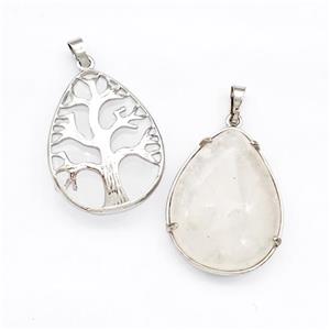 Clear Quartz Teardrop Pendant Tree Platinum Plated, approx 25-33mm [GM22685]