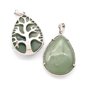 Natural Green Aventurine Teardrop Pendant Tree Platinum Plated, approx 25-33mm [GM22691]