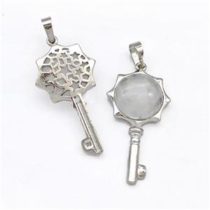 Alloy Key Charms Pendant Pave Clear Quartz Platinum Plated, approx 16mm, 20-40mm [GM22700]