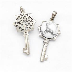Alloy Key Charms Pendant Pave White Howlite Platinum Plated, approx 16mm, 20-40mm [GM22704]