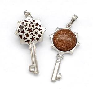 Alloy Key Charms Pendant Pave Golden Sandstone Platinum Plated, approx 16mm, 20-40mm [GM22707]