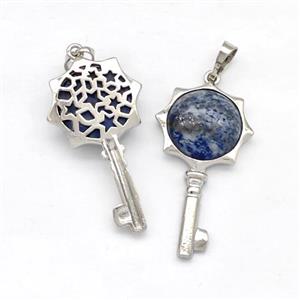 Alloy Key Charms Pendant Pave Blue Lapis Platinum Plated, approx 16mm, 20-40mm [GM22708]