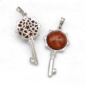 Alloy Key Charms Pendant Pave Red Agate Platinum Plated, approx 16mm, 20-40mm [GM22709]