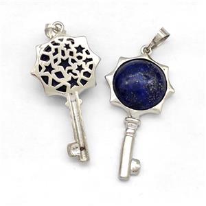 Alloy Key Charms Pendant Pave Blue Lapis Platinum Plated, approx 16mm, 20-40mm [GM22711]