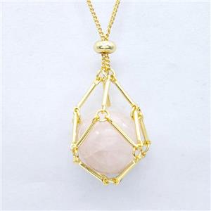 Natural Pink Rose Quartz Necklace Gold Plated, approx 18mm [GM22725]