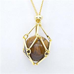 Natural Tiger Eye Stone Necklace Gold Plated, approx 18mm [GM22730]