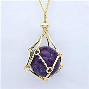 Natural Purple Amethyst Necklace Gold Plated, approx 18mm [GM22734]