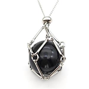 Black Onyx Agate Necklace Platinum Plated, approx 18mm [GM22736]