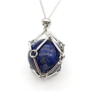 Natural Blue Lapis Lazuli Necklace Platinum Plated, approx 18mm [GM22739]