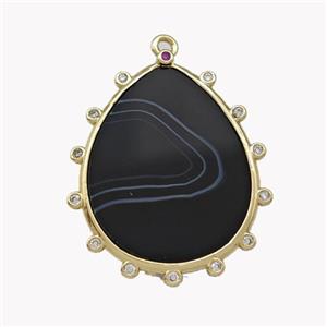 Black Stripe Agate Teardrop Pendant, approx 20-25mm [GM22753]