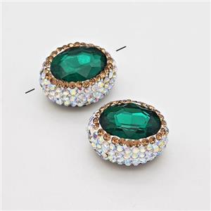 Chinese Crystal Glass Oval Beads Pave Rhinestone Green Barrel, approx 15-19mm [GM22769]
