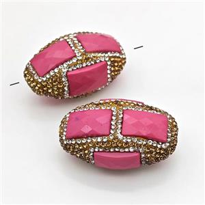 Clay Rice Beads Pave Rhinestone Hotpink Jade, approx 23-35mm [GM22773]