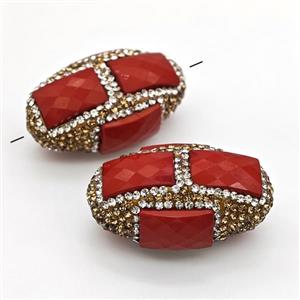 Clay Rice Beads Pave Rhinestone Red Jade, approx 23-35mm [GM22774]