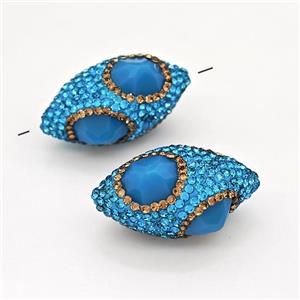 Clay Rice Beads Pave Rhinestone Blue Jadeite Glass, approx 17-35mm [GM22778]