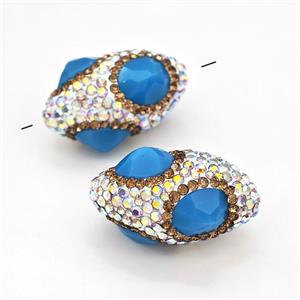 Clay Rice Beads Pave Rhinestone Blue Jadeite Glass, approx 17-35mm [GM22783]