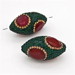 Clay Rice Beads Pave Green Rhinestone Red Jadeite Glass, approx 17-35mm [GM22795]
