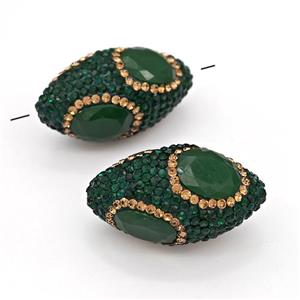 Clay Rice Beads Pave Green Rhinestone Jadeite Glass, approx 17-35mm [GM22796]