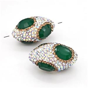 Clay Rice Beads Pave White Rhinestone Green Jadeite Glass, approx 17-35mm [GM22798]