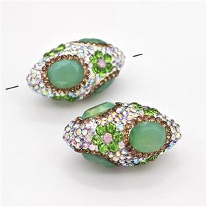 Clay Rice Beads Pave White Rhinestone Green Jadeite Glass, approx 17-35mm [GM22799]