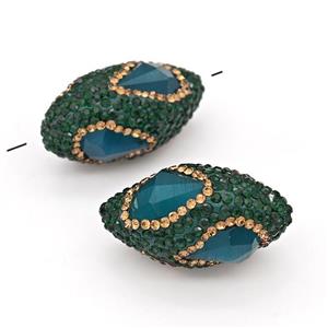 Clay Rice Beads Pave Green Rhinestone Blue Jadeite Glass, approx 17-35mm [GM22802]
