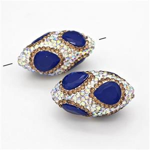 Clay Rice Beads Pave White Rhinestone Blue Jadeite Glass, approx 18-30mm [GM22806]